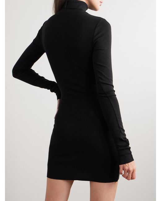 ÉTERNE Black Ribbed Stretch Cotton And Modal-Blend Mini Turtleneck Dress