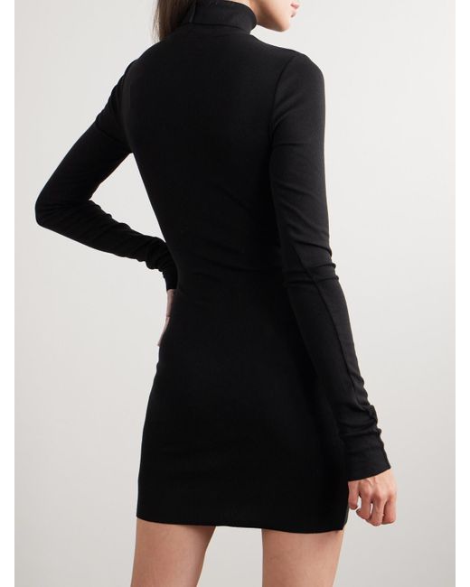 Mini-Robe À Col Roulé En Coton Et Modal Mélangés Stretch Côtelés ÉTERNE en coloris Black