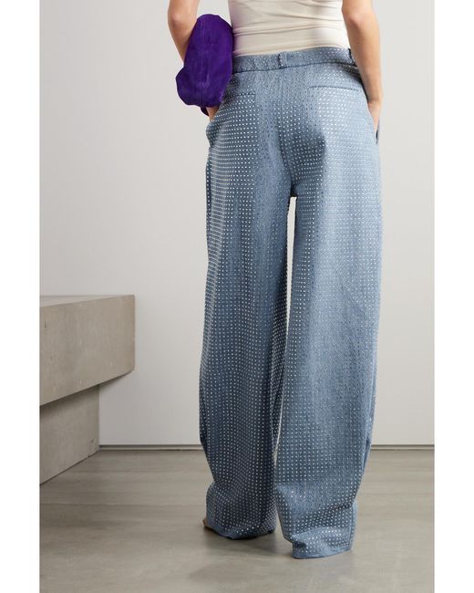 ROWEN ROSE Blue Crystal-Embellished Low-Rise Boyfriend Jeans