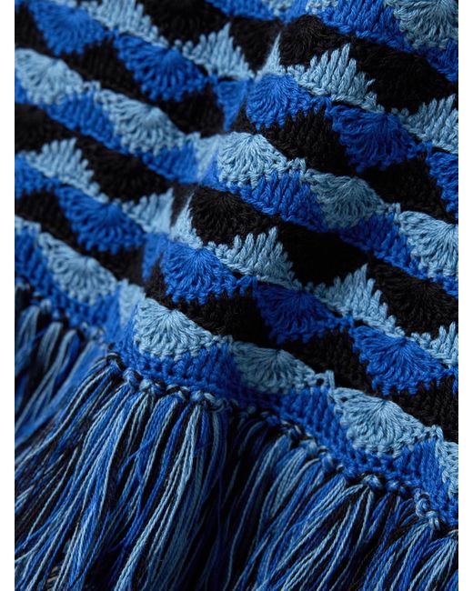 Escvdo Blue Profundo Oberteil Aus Gehäkelter Baumwolle Mit Fransen