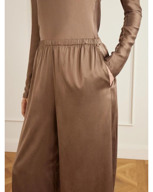 Ruohan Brown Silk-Blend Wide-Leg Pants