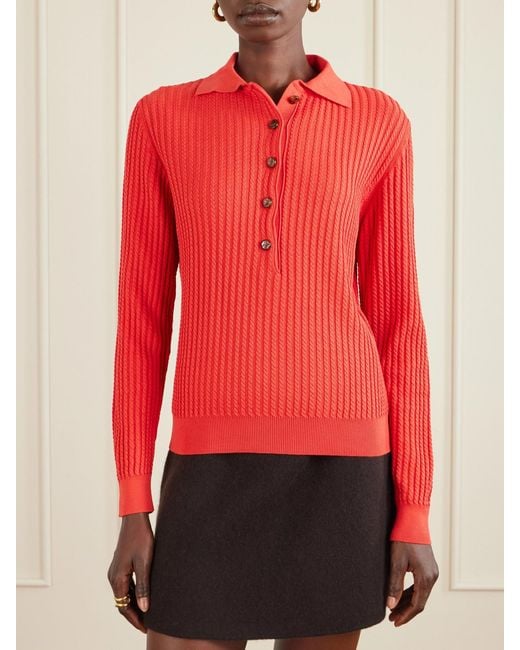 Blazé Milano Red Alegria Cable-Knit Cotton And Silk-Blend Polo Sweater