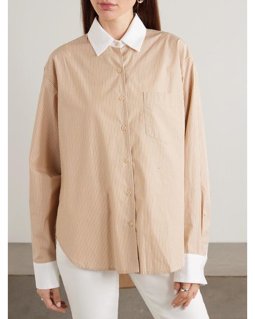 Jamie Haller Natural The Tipped Weekend Striped Supima Cotton-Poplin Shirt