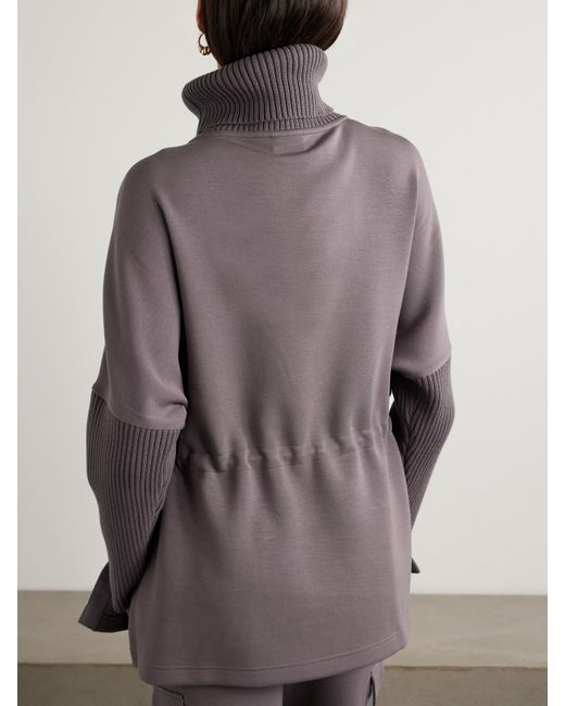 Varley Gray Suffolk Ribbed-Knit And Doublesoft Jersey Turtleneck Sweatshirt