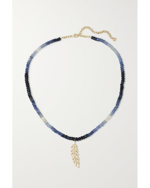 Sydney Evan Metallic Feather Kette Mit Zierperlen, Diamanten Und Details Aus 14 Karat