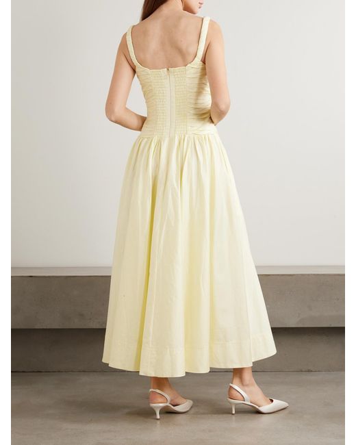 Aje. Star Pleated Cotton-Poplin Midi Dress in Yellow | Lyst