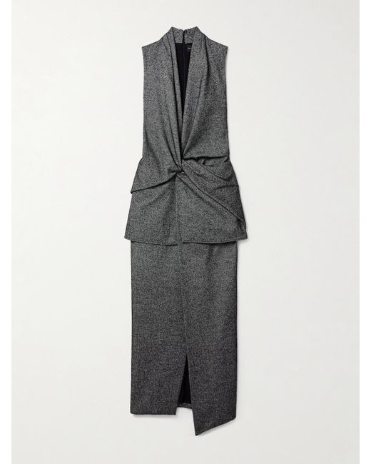 Brandon Maxwell Gray The Margo Gathered Layered Wool-Blend Maxi Dress