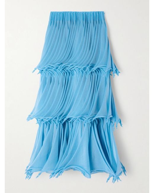 Alaïa Blue Tiered Pleated Knitted Midi Skirt