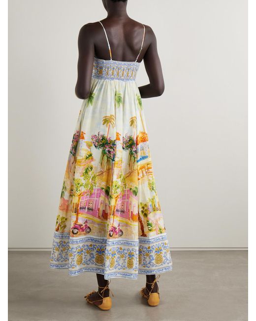 Robe Longue En Voile De Coton Et De Lenzing Ecovero Mélangés Imprimé À Fronces Aracati Farm Rio en coloris Natural