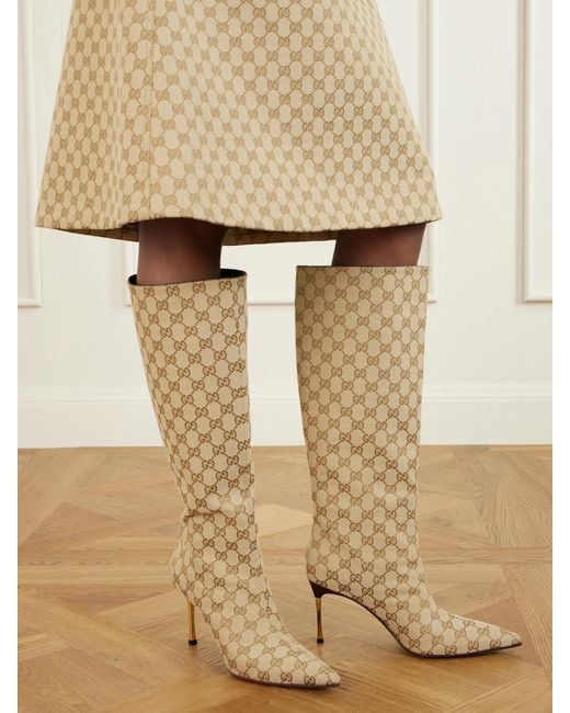Gucci White Bombshell Coated-Canvas Knee Boots