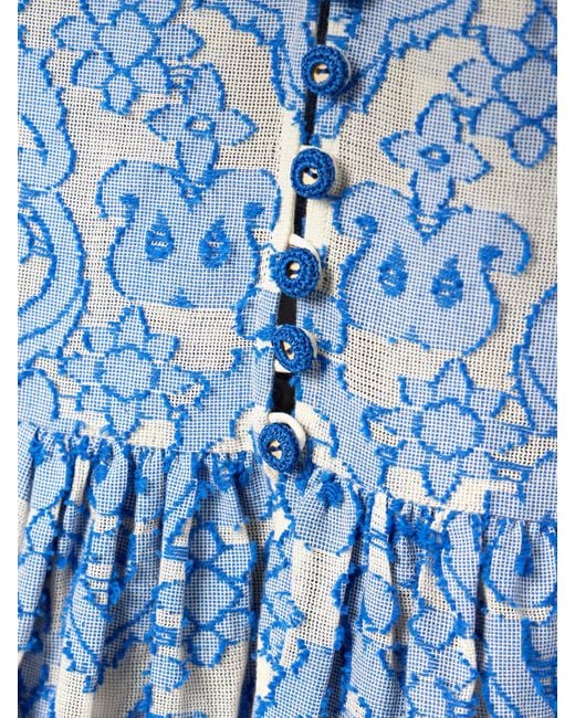 Zimmermann Blue Wylie Midikleid Aus Baumwolle Mit Stickereien Und Bindegürtel