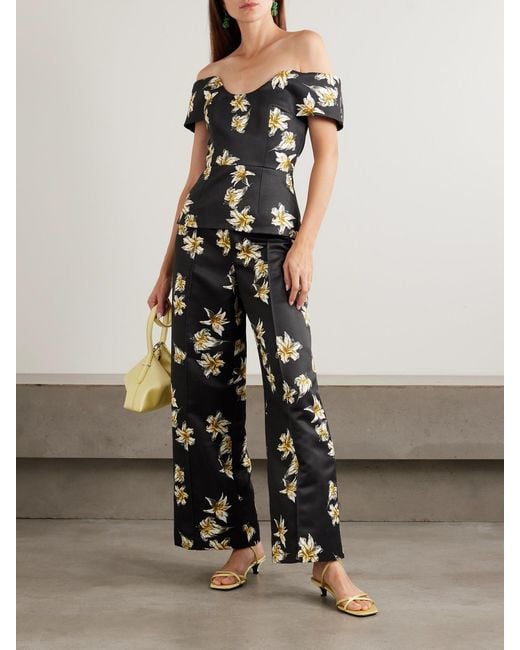 Emilia Wickstead Blue Daffy Paneled Floral-Print Faille Wide-Leg Pants