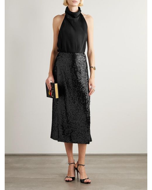 Emilia Wickstead Black Kanji Sequined Crepe Midi Skirt