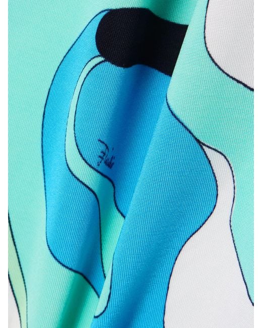 Emilio Pucci Blue Draped Printed Stretch-Jersey Mini Dress
