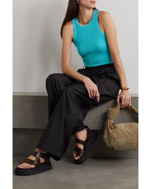 Lisa Yang Blue Addison Ribbed Cashmere Tank