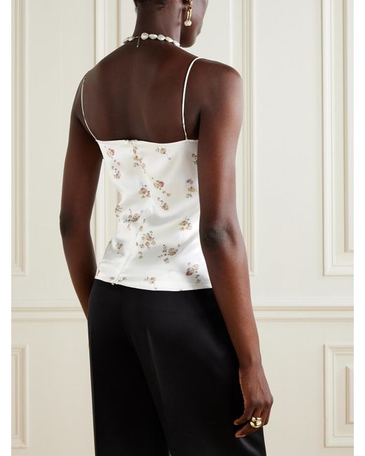 Magda Butrym White Appliquéd Floral-Print Silk Bustier Top