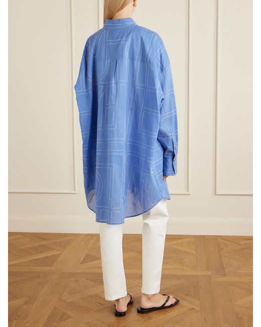 Totême  Blue Embroidered Organic Cotton And Lyocell-Blend Shirt