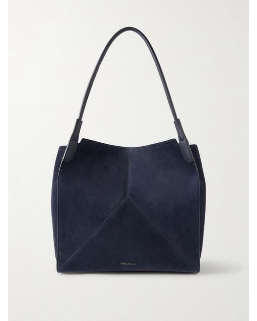 Victoria Beckham Blue The Victoria Soft Leather-Trimmed Paneled Suede Tote