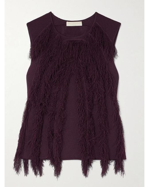 Ulla Johnson Purple Bonnie Fringed Stretch-Knit Top