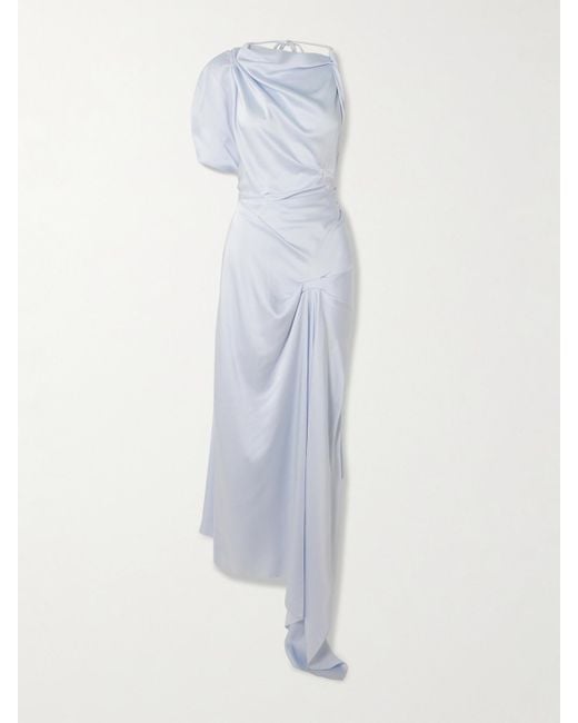 Victoria Beckham White Asymmetric Draped Satin-Crepe Midi Dress