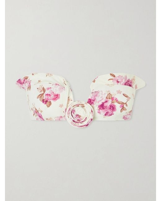 Magda Butrym Pink Appliquéd Floral-Print Bikini Top