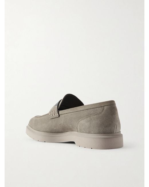 Brunello Cucinelli Gray Embellished Suede Loafers