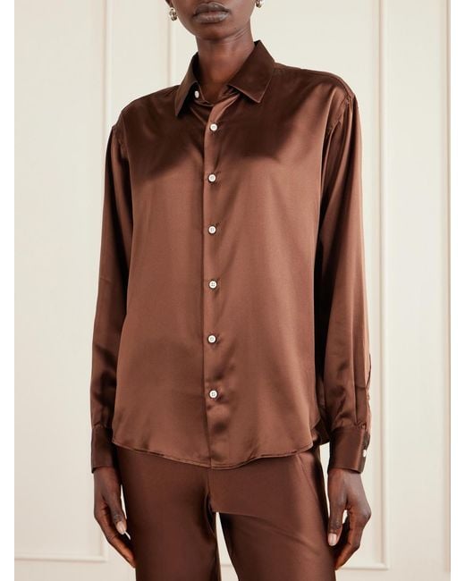 Comme Si Brown La Classica Silk-Charmeuse Shirt