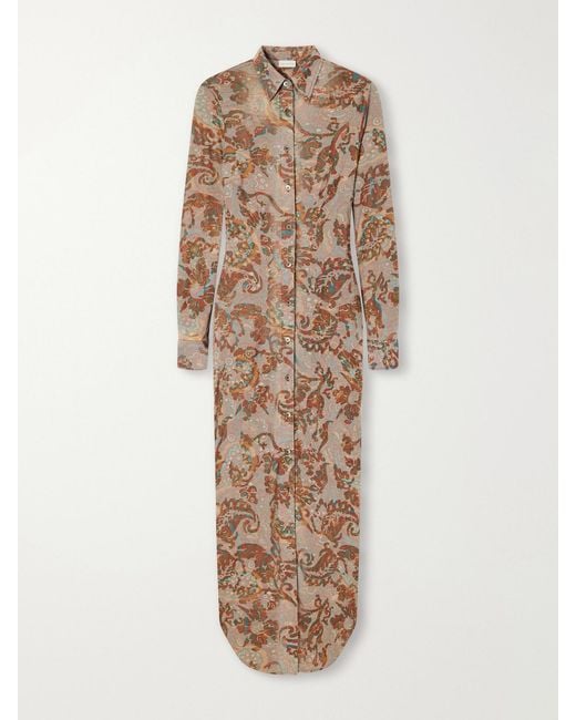 Dries Van Noten Natural Printed Jersey Maxi Dress