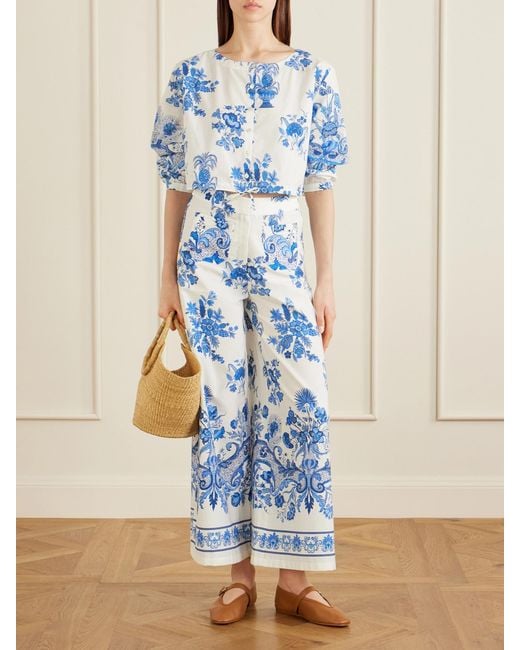 Emporio Sirenuse Blue New Jinny Chintz Floral-Print Cotton Blouse