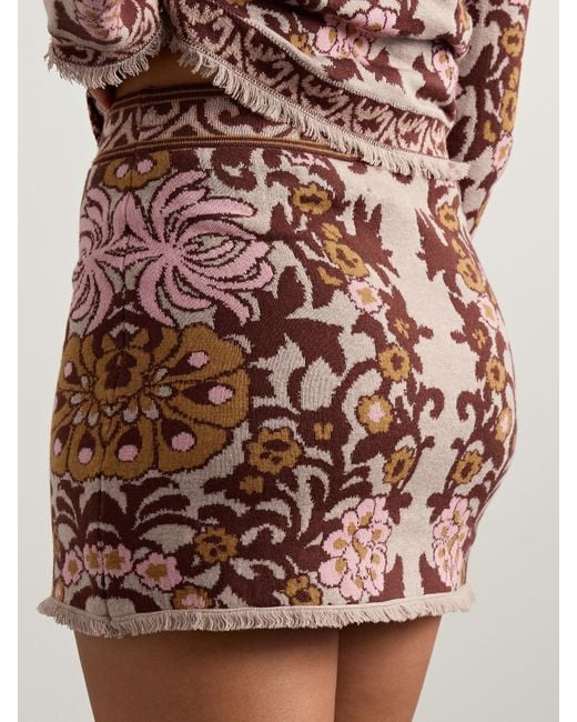 Mini-Jupe En Laine Et Coton Mélangés Jacquard À Franges Lindy Cara Cara en coloris Brown