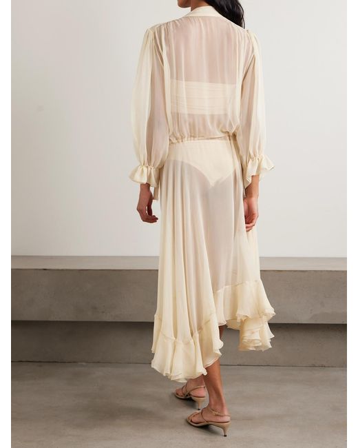 Sharon Wauchob Natural Abae Asymmetric Ruffled Silk-Mousseline Midi Dress