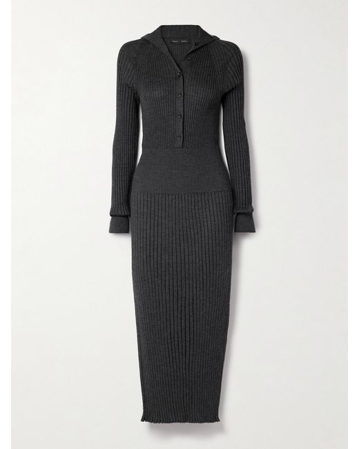 Proenza Schouler Black Maeve Ribbed Merino Wool And Silk-Blend Midi Dress