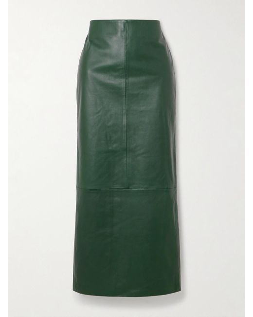 St. Agni Green Paneled Leather Maxi Skirt