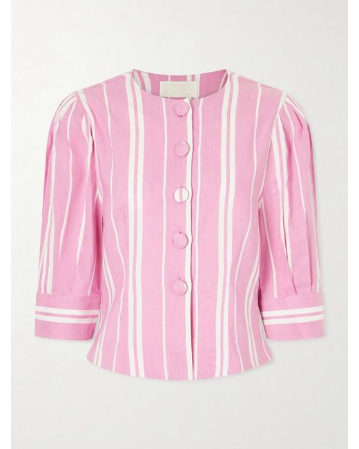 D'Estree Pink Jasper Striped Cotton, Tencel And Linen-Blend