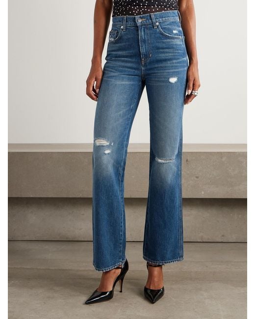 Veronica Beard Blue Dylan Distressed High-Rise Straight-Leg Jeans