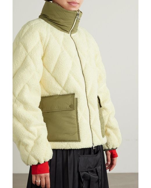 Moncler Natural Jonquille Shell-Trimmed Quilted Fleece Down Jacket
