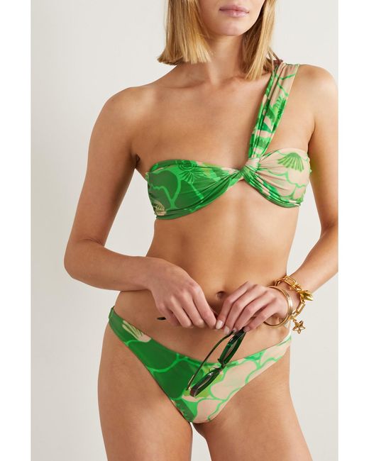 Farm Rio Green One-Shoulder Printed Bikini Top