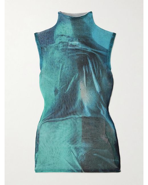 Jean Paul Gaultier Blue Printed Tulle Tank