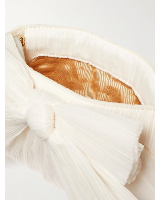 Loeffler Randall Natural Rayne Bow-Embellished Plissé-Organza Clutch