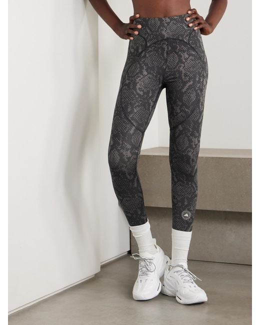 Adidas By Stella McCartney Gray Leggings Aus Recyceltem, Bedrucktem Stretch-Material