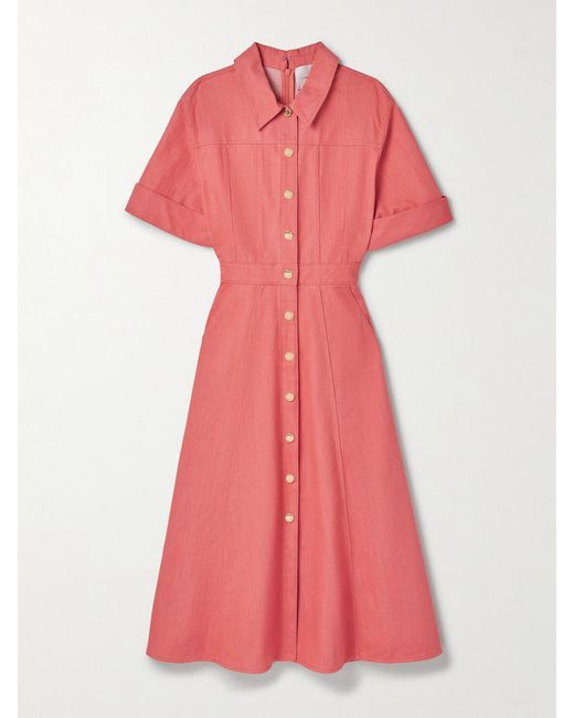 carolina herrera orange shirt dress Carolina Herrera Denim Midi Shirt Dress in Pink