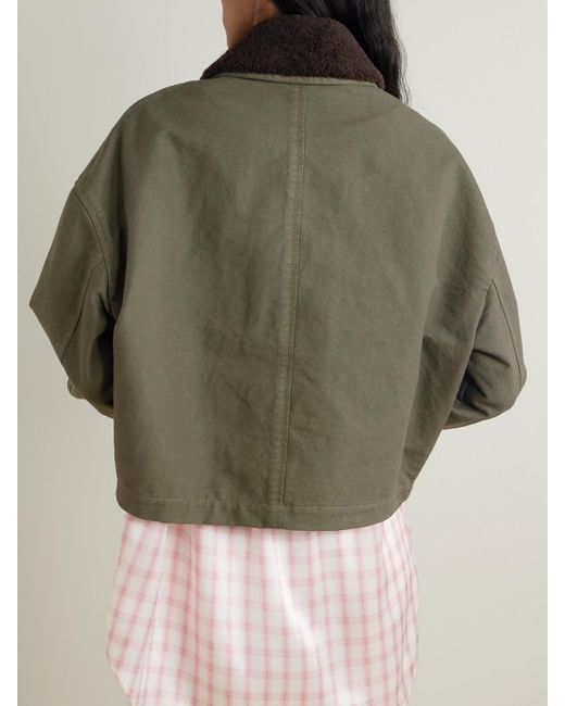 Loewe Green Jacke Aus Baumwoll-Drillich Mit Shearling-Besatz
