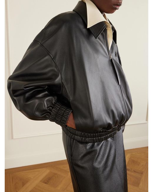 Jil Sander Black Leather Bomber Jacket