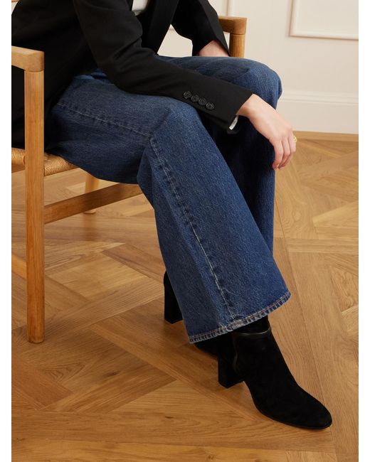 Gianvito Rossi Black 70 Leather-Trimmed Suede Leather Boots