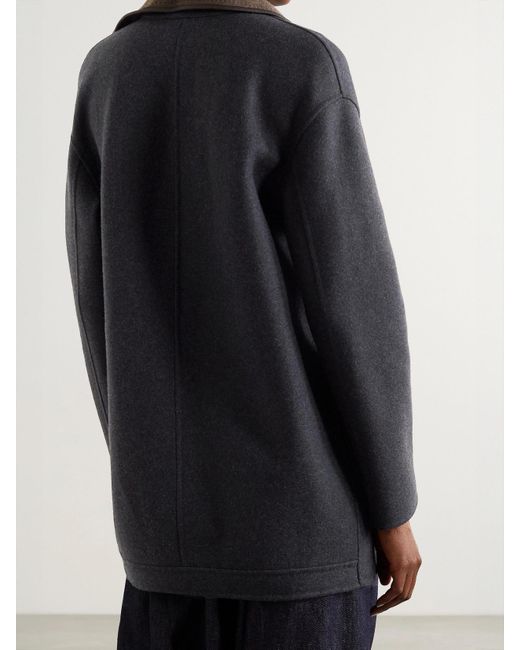 Loro Piana Black Jimi Reversible Belted Leather-Trimmed Cashmere-Blend Jacket