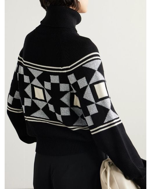 High Sport Black Lara Intarsia-Knit Metallic Cotton-Blend Turtleneck Sweater