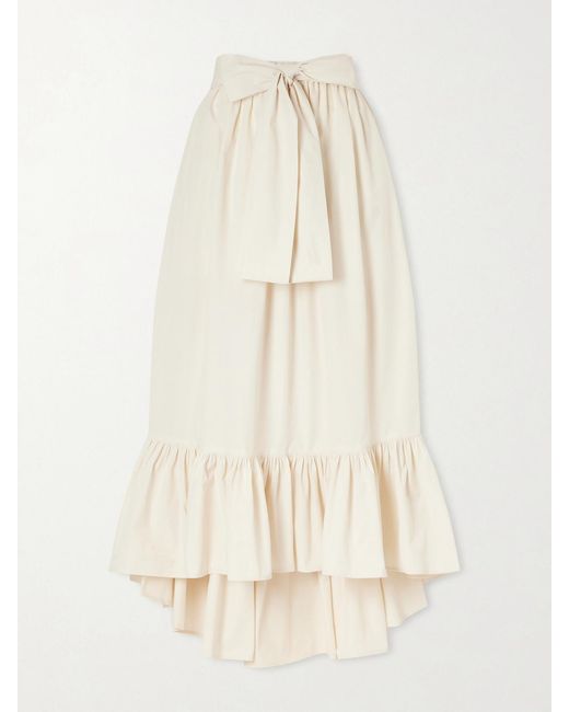 Lisa Marie Fernandez Natural Nicole Tie-Detailed Asymmetric Pleated Tiered Cotton-Poplin Maxi Skirt