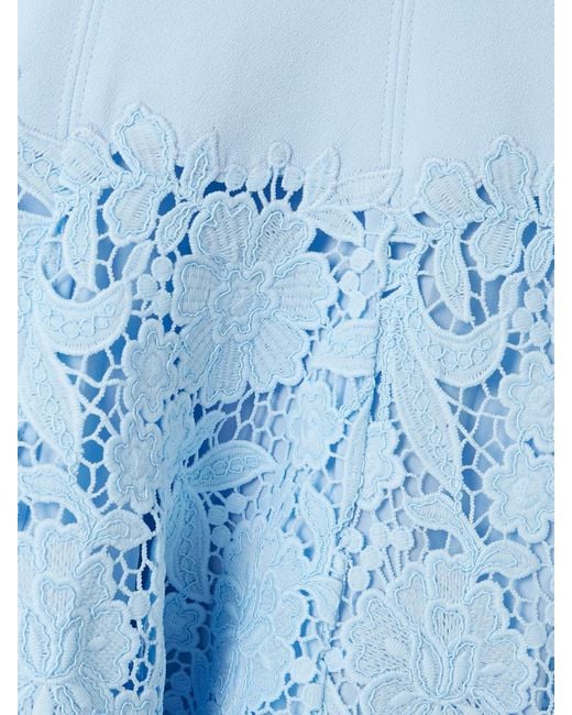 Self-Portrait Blue Crepe And Guipure Lace Mini Dress