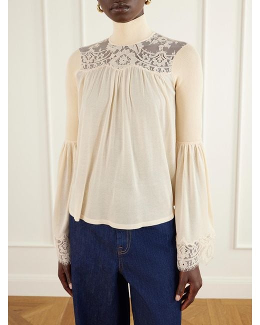 Zimmermann Natural Valiant Lace-Trimmed Chiffon Blouse