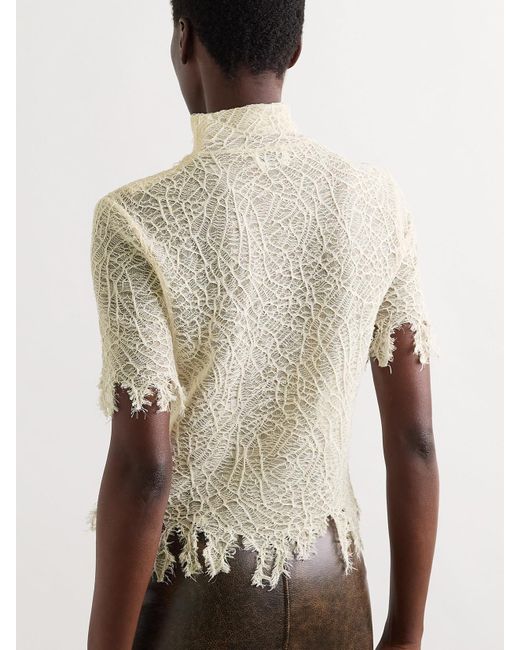 Alexander McQueen Natural Distressed Cotton And Silk-Blend Lace Turtleneck Sweater